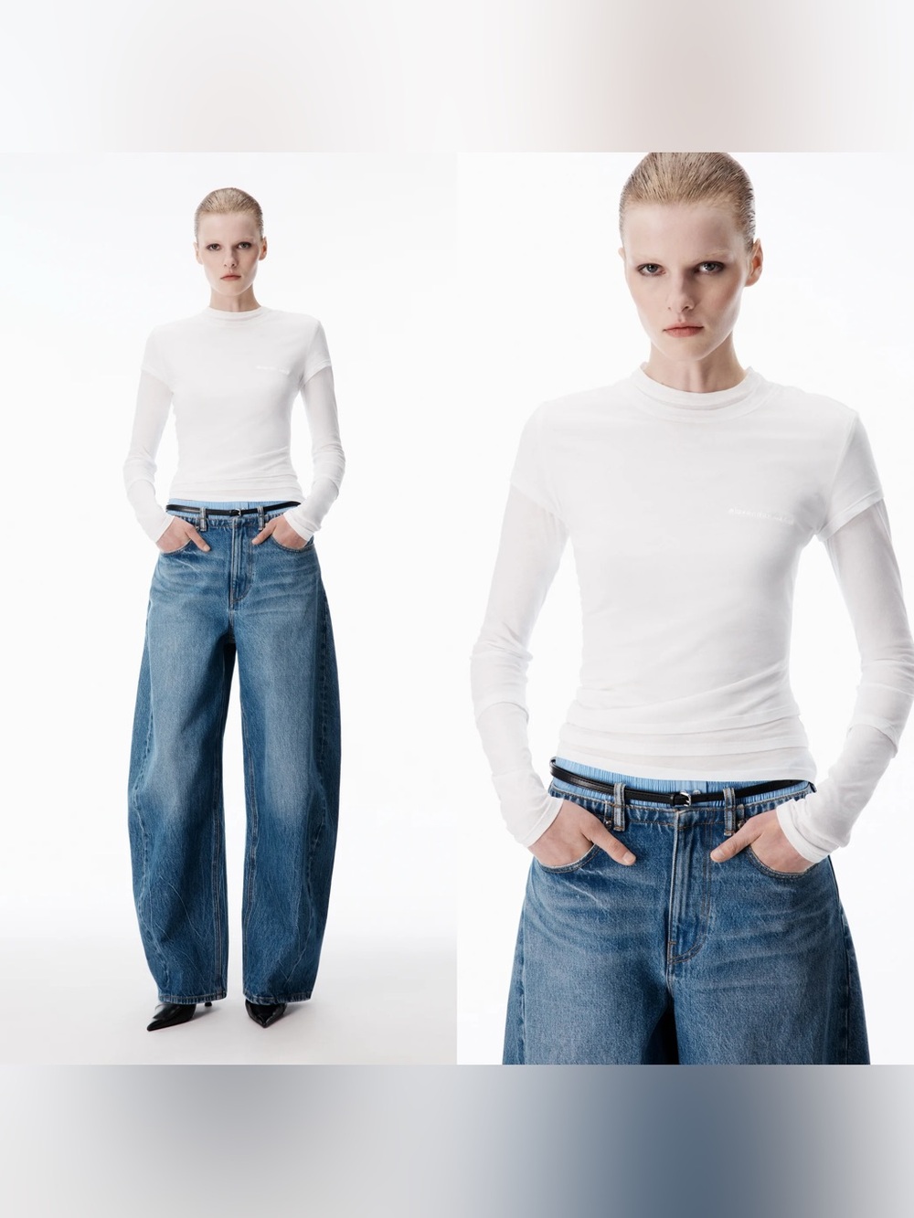 NWT ALEXANDER Wang white cotton layered long sleeve top
